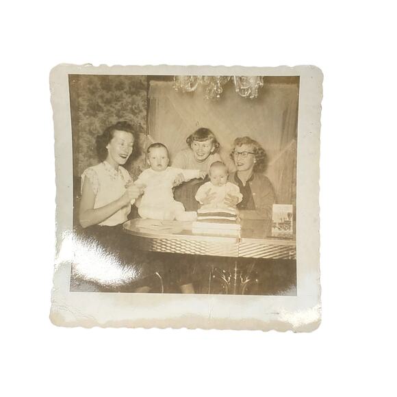 Vtg Family Celebrating Baby Birthday Together Monochrome Photography Found - Picture 1 of 4